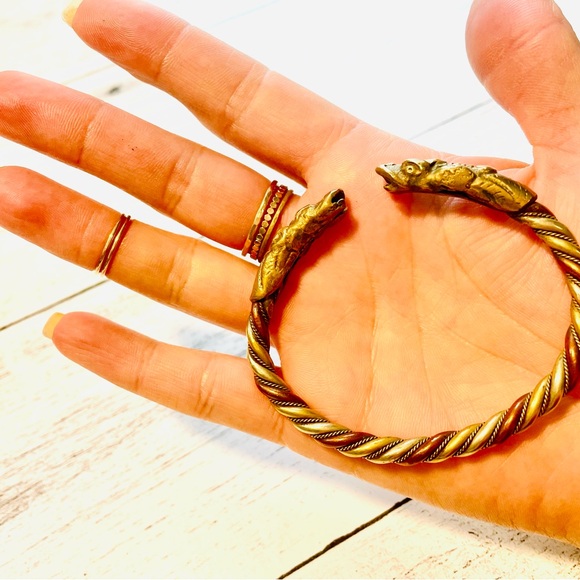 VTG Tri-metal Twisted Bracelet Double Dragon Heads copper, bronze, brass - Picture 6 of 12